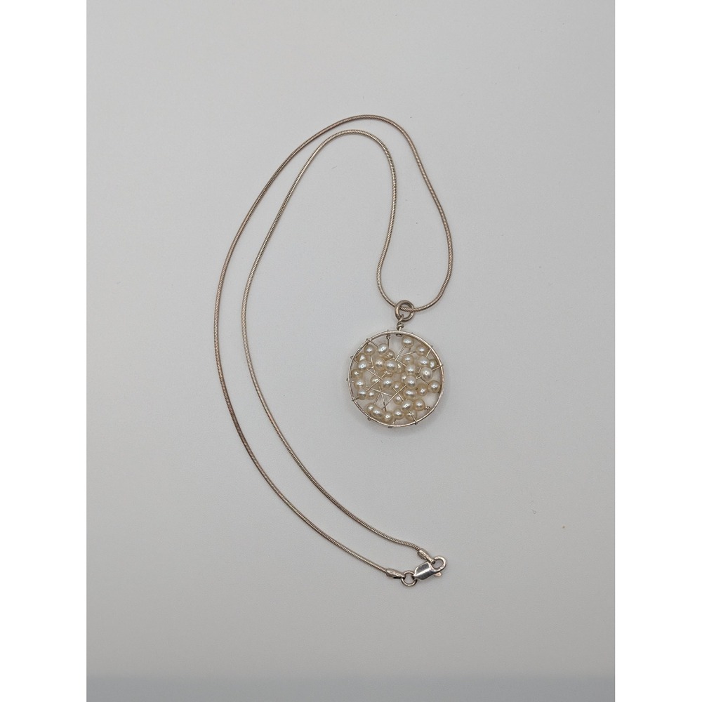 Italy 925â Sterling Silver Pearl Cluster Pendant Snake Chain Necklace 9.7g